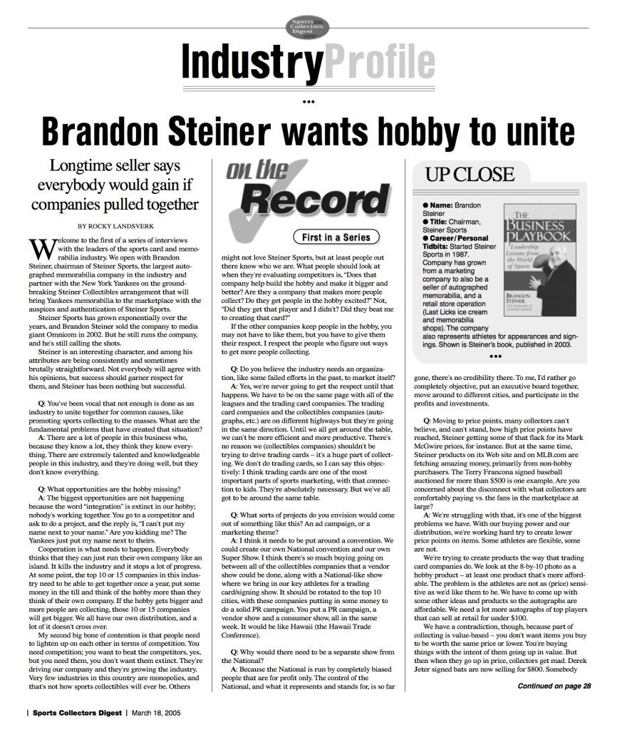 Industry Profile - Brandon Steiner wants hobby to unite