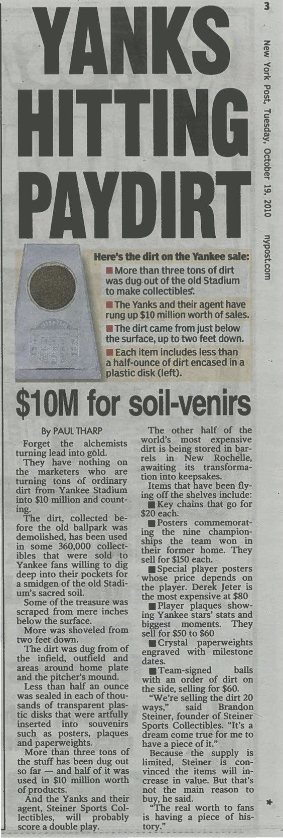 Yanks Hitting Paydirt: New York Post 2010