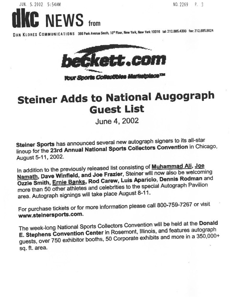 Steiner Adds to National Autograph Guest List