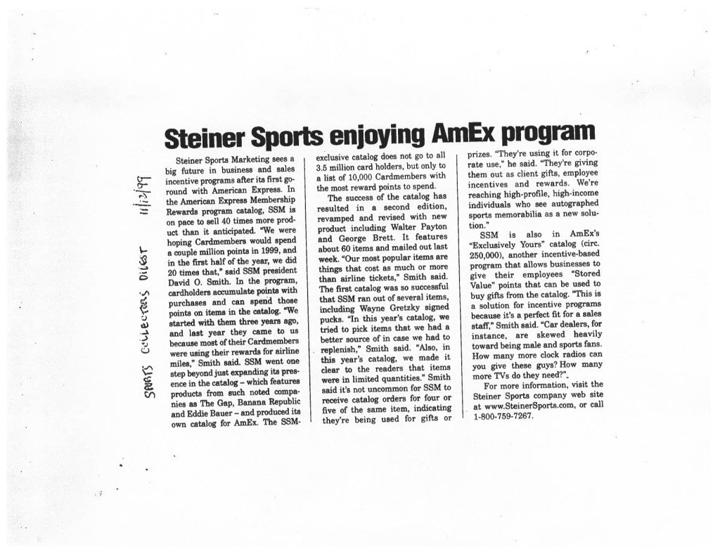 Steiner Sports enjoying AmEx program
